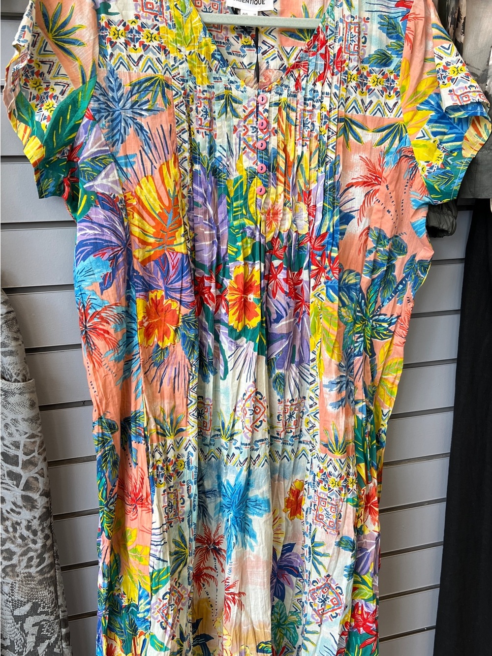 Orientique Tropical Multicolor Floral Pleated Dress